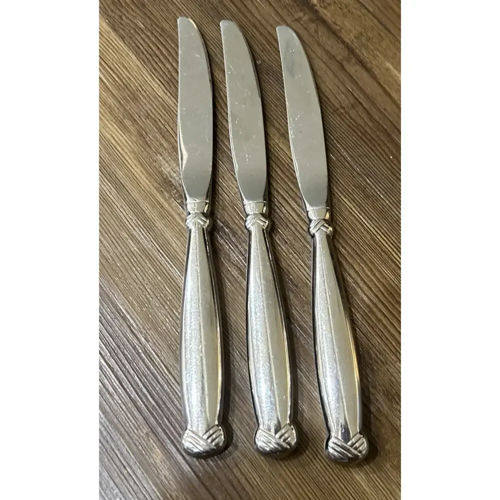 Vtg Oneida USA Glossy RATTAN Stainless Flatware‎ Set Of 3 Dinner Knives